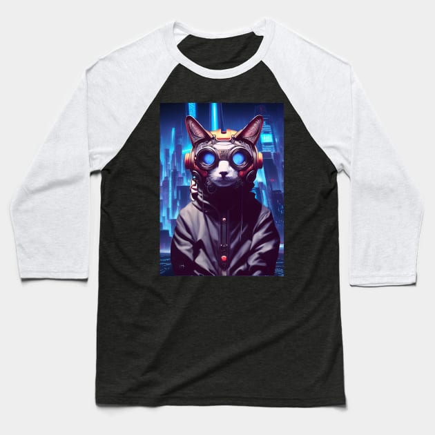 Cool Japanese Techno Cat In Japan Neon City Baseball T-Shirt by star trek fanart and more